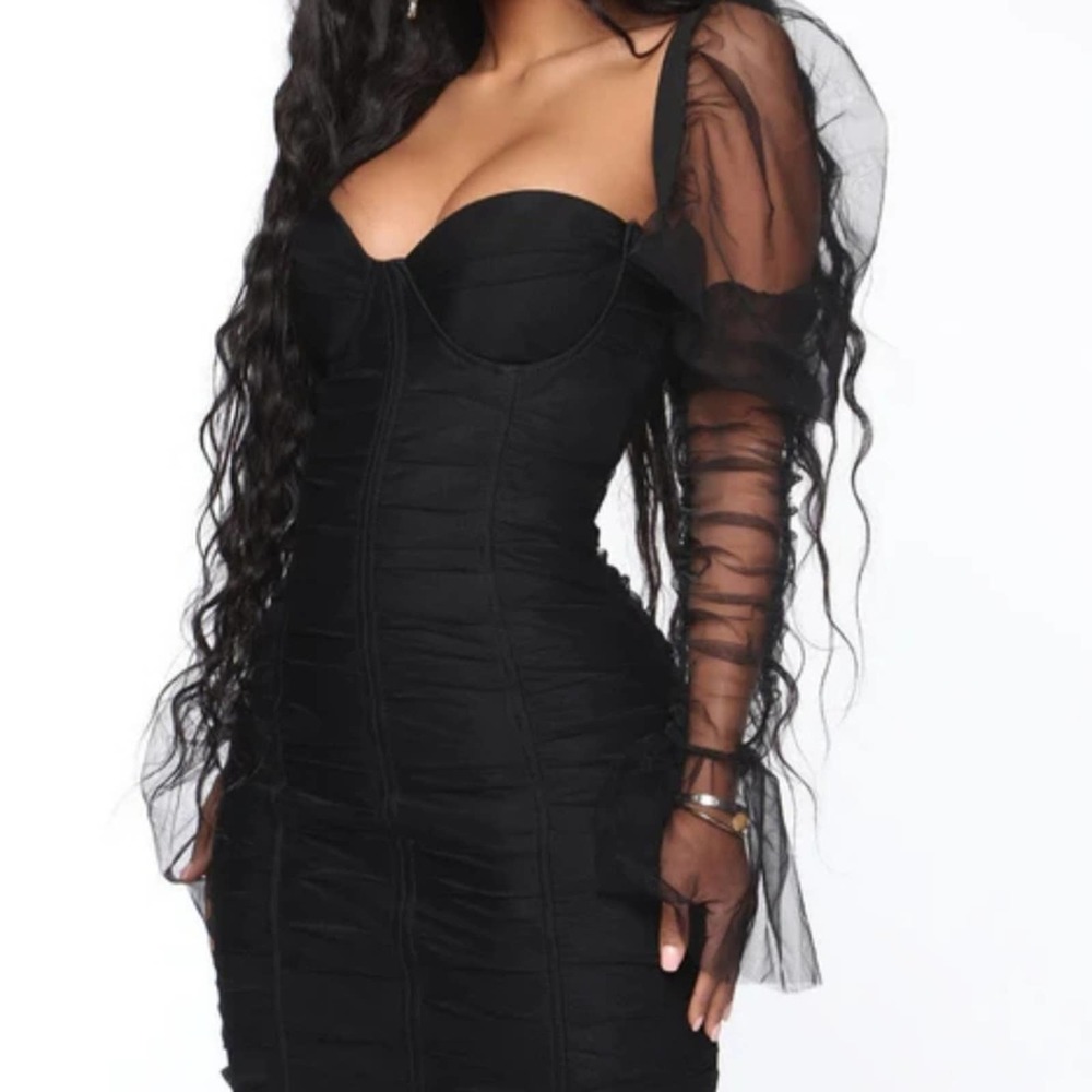 Fashion Nova High Fashion Ruched Mini Dress Black Size L NWT